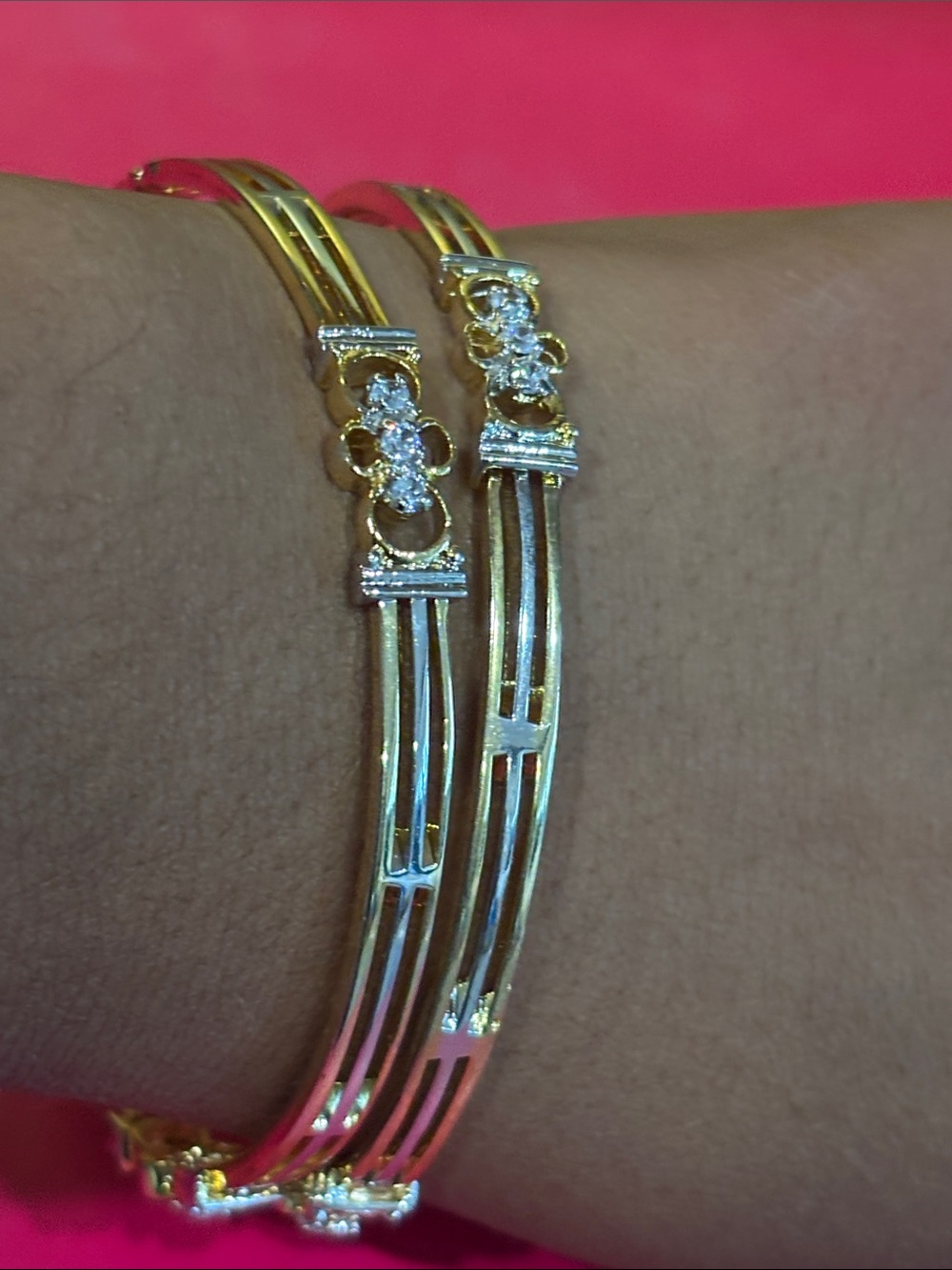 Gold-Tone Women's Triple-Row Bangle Bracelet with Clear Stones